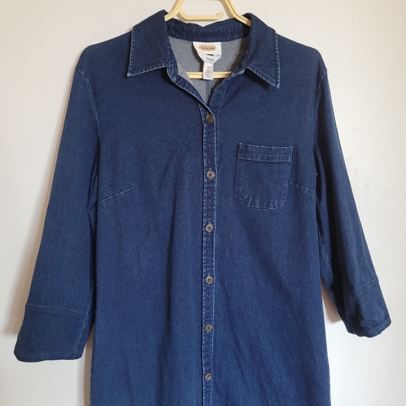 Vintage 80s Button-down Long Sleeved Denim Midi Dress blue size medium - Picture 2 of 10